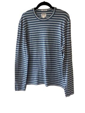 Todd Snyder Blue and White Striped Long-Sleeve Crewneck S 100% Cotton Coastal